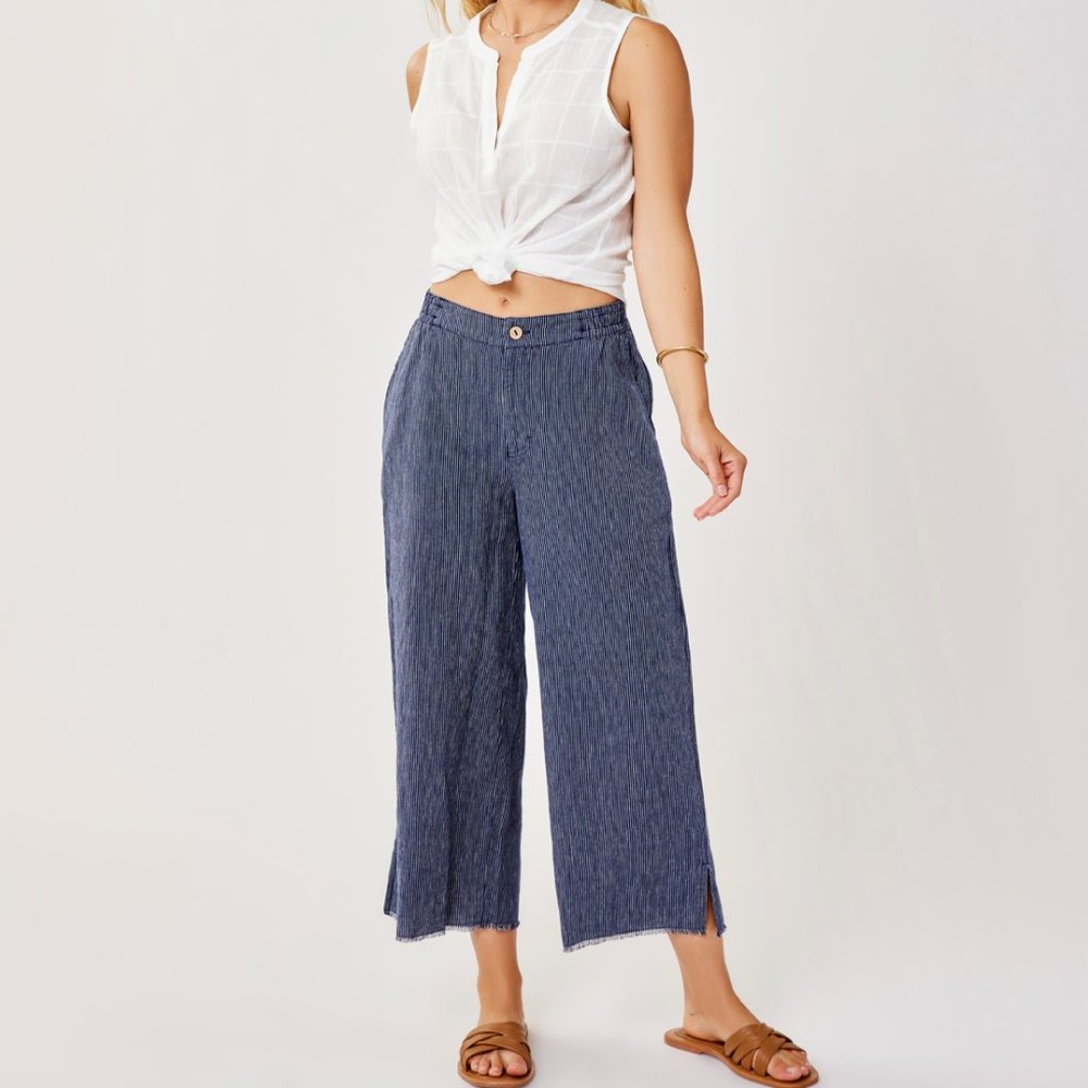 COPY - Wide Leg Linen Pants: Navy Stripe: Size 6